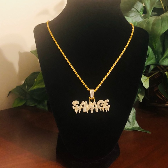 Iced Out Savage Drip Pendant Necklace - Picture 8 of 9